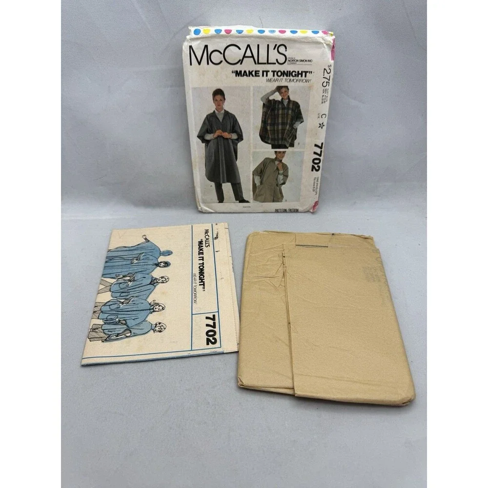 McCalls Sewing Pattern 7702 Misses Poncho Sizes 6-20 Make Tonight Wear Tomorrow